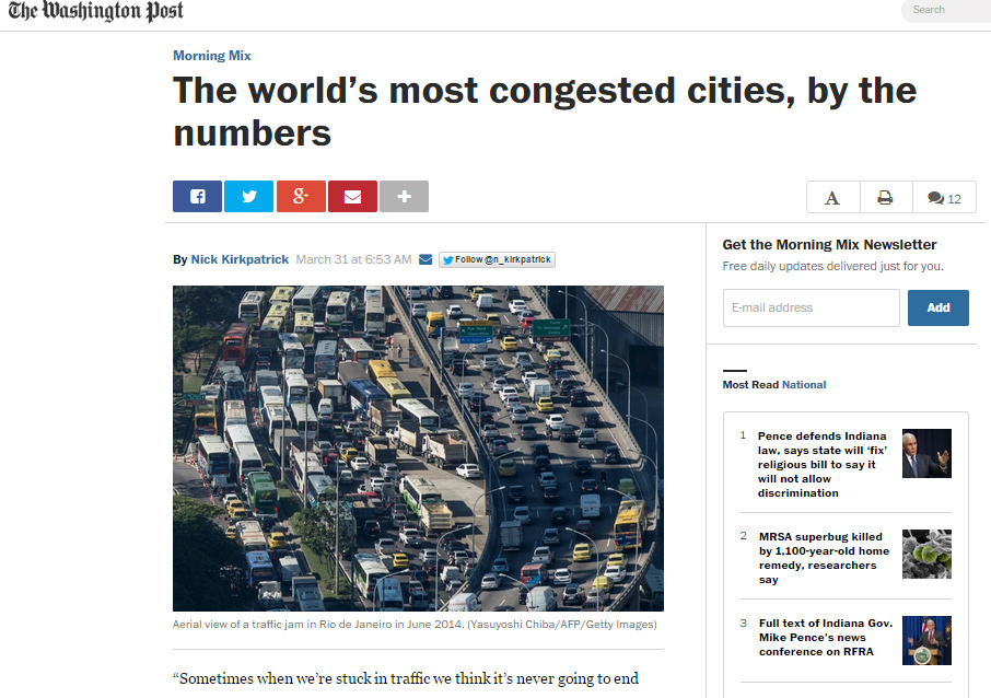 Trânsito do Rio de Janeiro em destaque no jornal 'Washington Post'