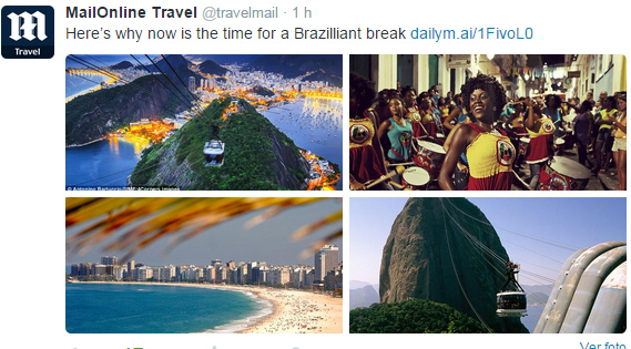 Chamada do 'Daily Mail' para reportagem sobre turismo no Brasil