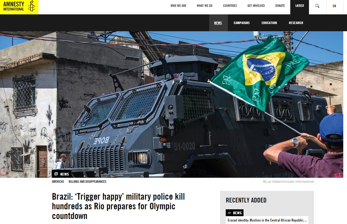Anistia Internacional diz que polícia do Rio é responsável por centenas de homicídios