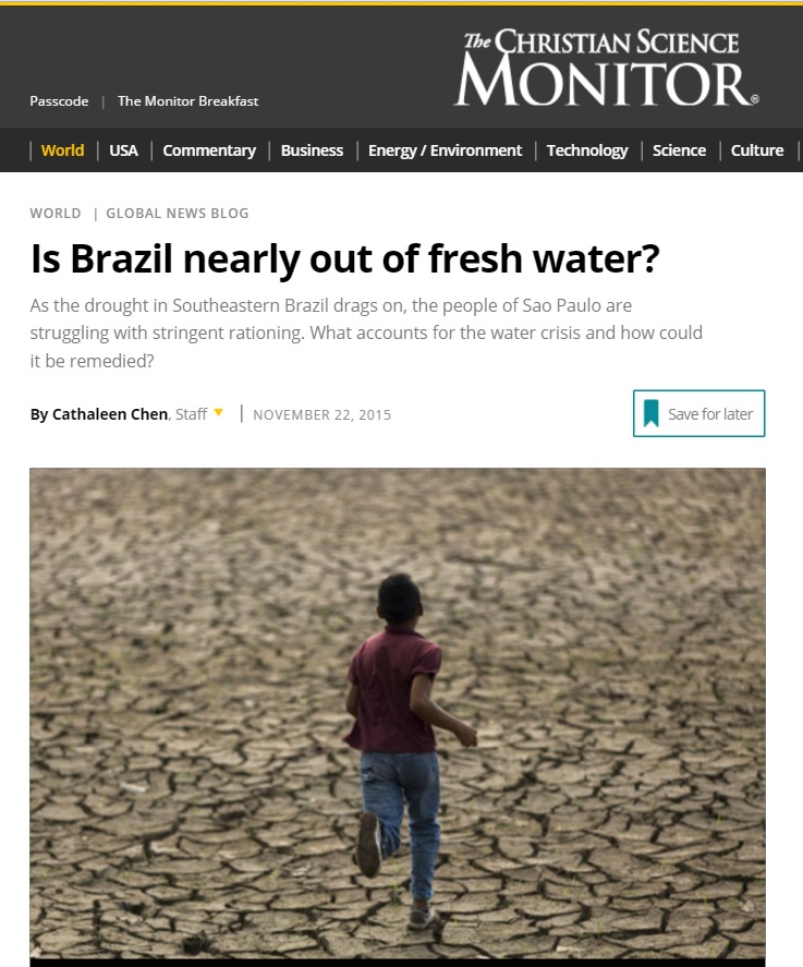 Reportagem do 'Christian Science Monitor' sobre a falta de água no país