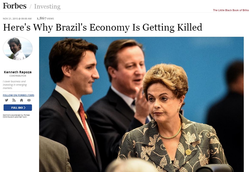 "Economia do Brasil está sendo morta por causa do PT", diz 'Forbes'