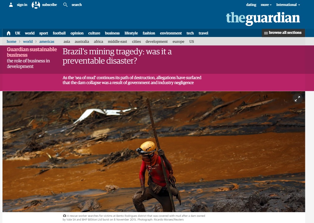Deu no 'Guardian': Desastre de MG e imagens 'apocalípticas' poderiam ter sido evitados 