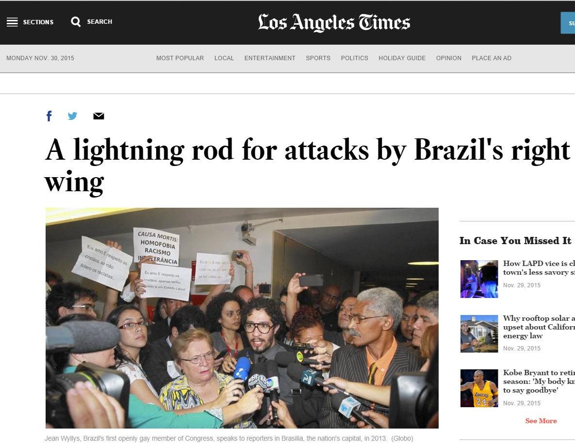 Deu no 'LA Times": Jean Willys é o para-raios da direita brasileira