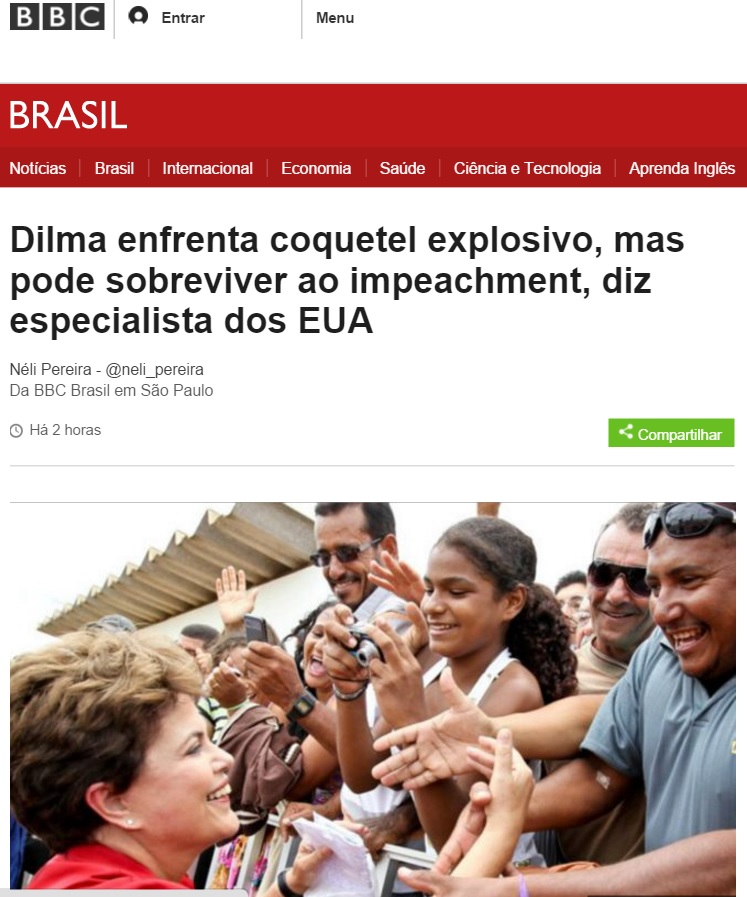 BBC: Especialista em impeachment diz que Dilma pode sobreviver no poder 