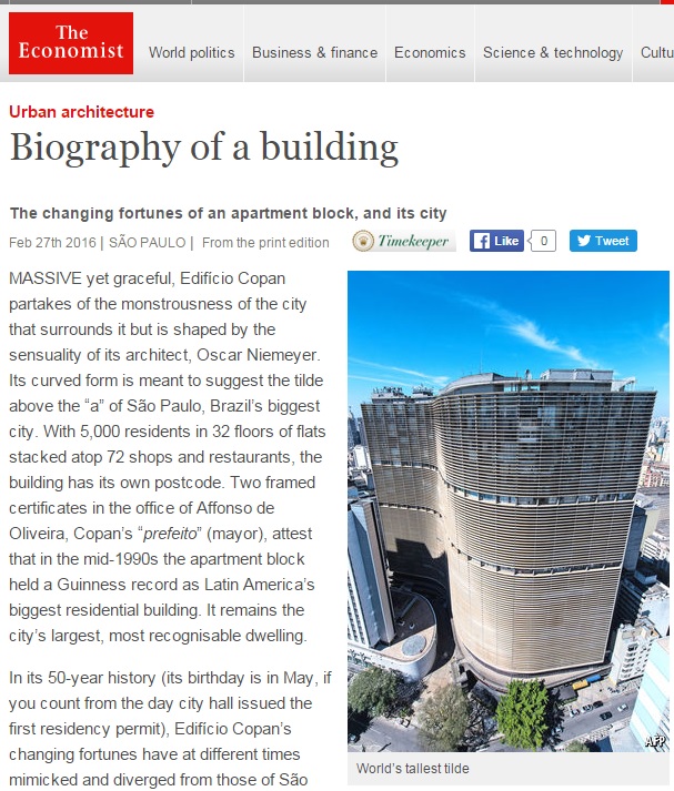 'Economist' conta história do edifício Copan, 'obra-prima' da arquitetura