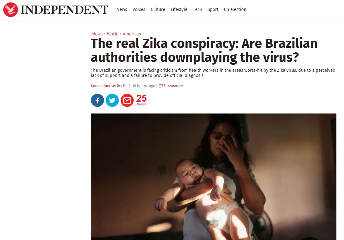 Jornal inglês acusa Brasil de ter 'conspiração' ao minimizar risco do zika