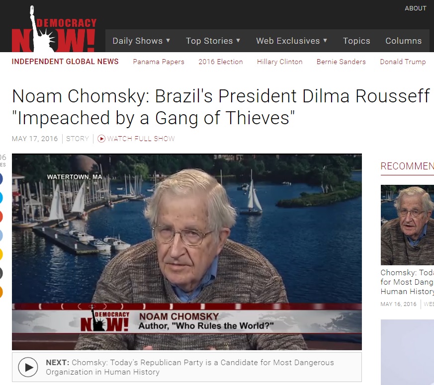 Noam Chomsky: 'Gangue de ladrões' afastou Dilma da Presidência