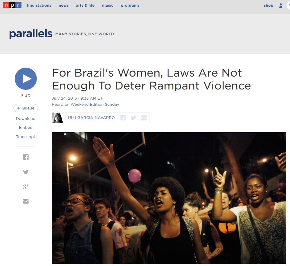 Brasil é um dos países mais perigosos para ser mulher, diz rádio americana