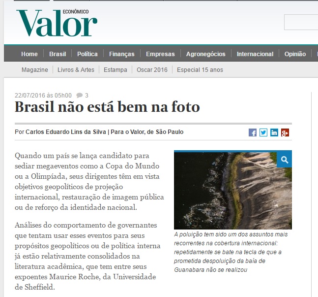Deu no 'Valor': Cobertura da Olimpíada impulsiona imagem negativa do Brasil