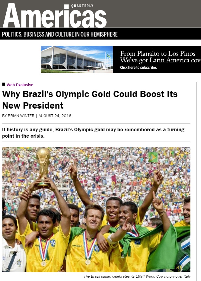 Brian Winter: Ouro do futebol pode marcar fim da crise política do Brasil