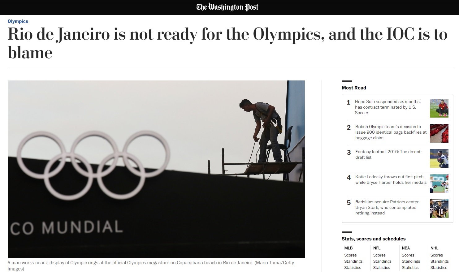 'Washington Post' dizia que Rio não estava pronto para os Jogos