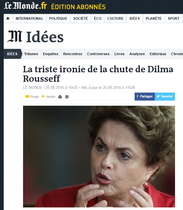 Após pedir renúncia de Dilma, 'Le Monde' chama impeachment de farsa política