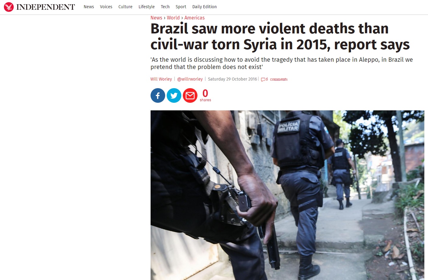 Imprensa estrangeira compara violência no Brasil a guerra na Síria
