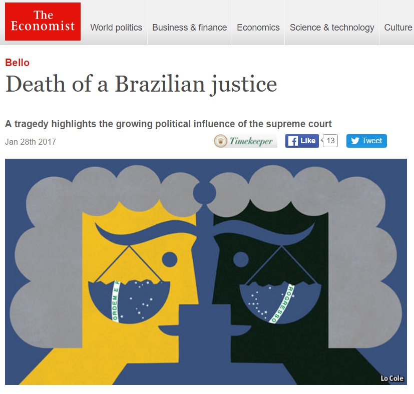 Morte de Teori expõe a crescente influência do Supremo na política brasileira, diz 'Economist'